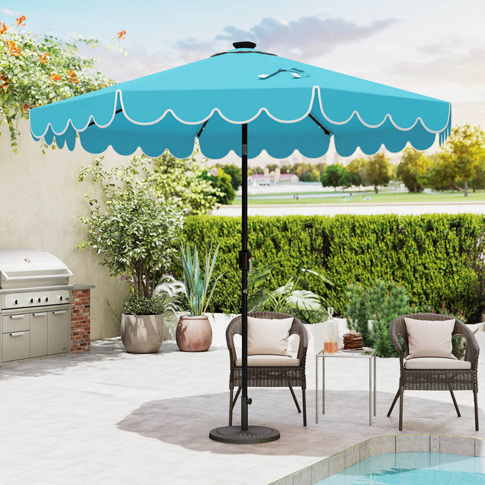 Costway 9.3 FT Solar Patio Umbrella Outdoor Market Sunshade with 24 LED Lights Ruffles Turquoise