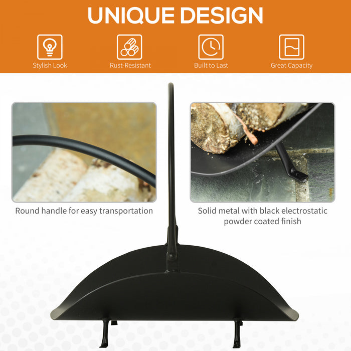 Outsunny 16\" Firewood Log Rack Curved Fireplace Log Holder Wood Storage Basket Carrier With Handle, For Outdoor And Indoor Use, Black