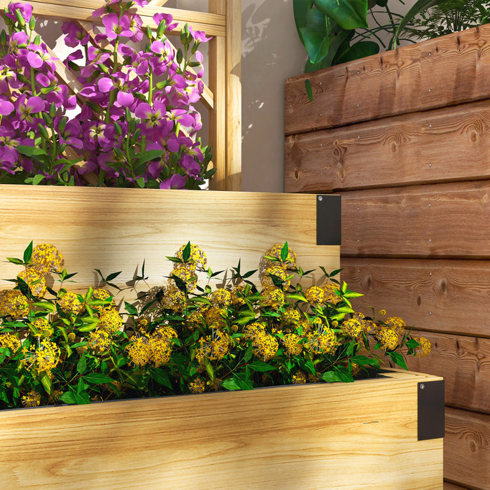 Outsunny 2 Tier Wooden Raised Bed W/ Trellis Elevated Planter Box, Natural