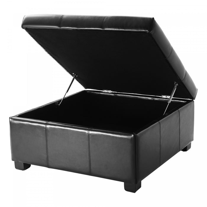 Liam 34.25\" Large Square Faux Leather Ottoman Coffee Table with Storage,Black