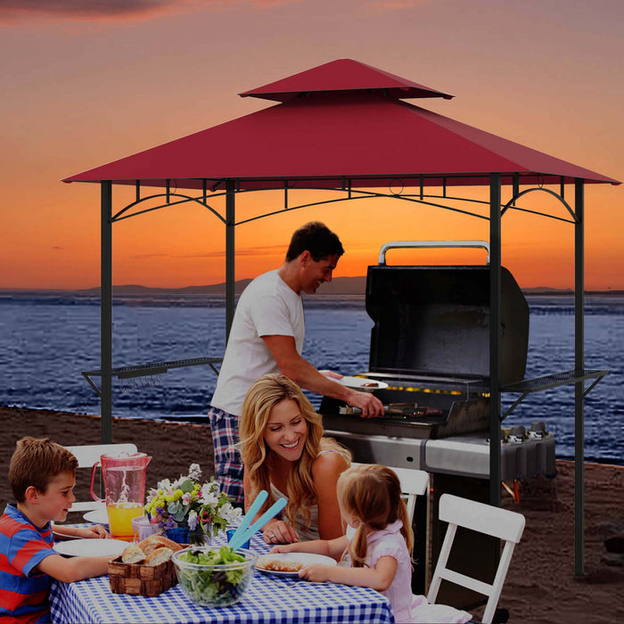 Costway 8' X 5' Grill Gazebo With 2 Shelves 7 Hooks Metal Frame Soft Top Wine