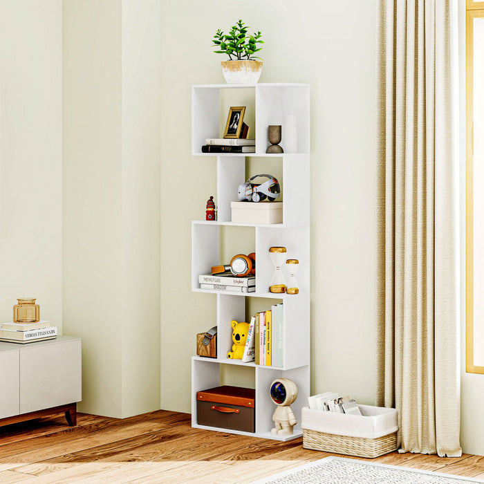 HOMCOM Geometric Bookcase, 5-Tier S Shaped Bookshelf, White