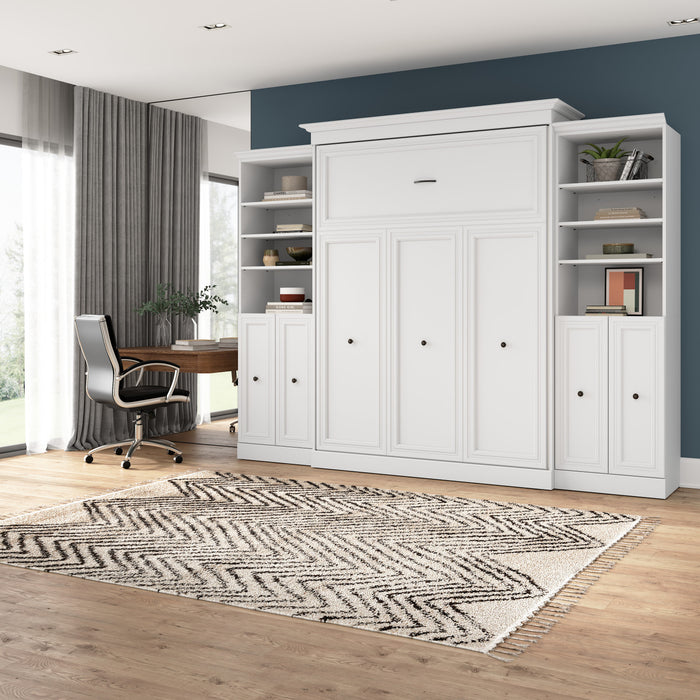 Bestar Versatile Queen Murphy Bed and Two Closet Organizers with Doors (115 W) - White