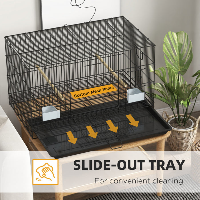Pawhut 17.7\" Birdcage For Canaries, Lovebirds Finches, Budgie Cage With Removable Tray, Bottom Mesh Panel, Wooden Perches, Food Containers