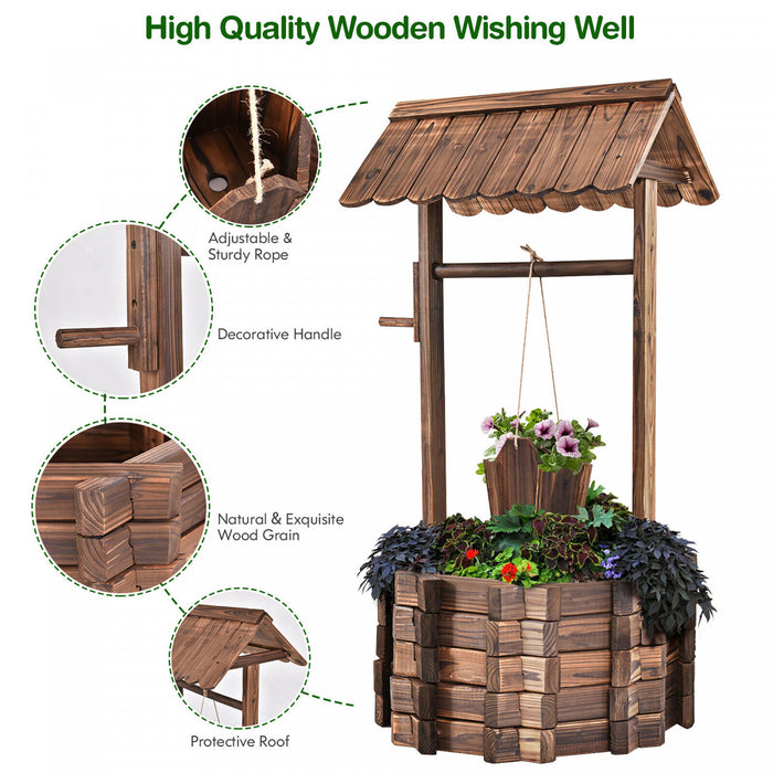 Costway Outdoor Wooden Wishing Well Bucket Flower Plants Planter Garden Home Decor