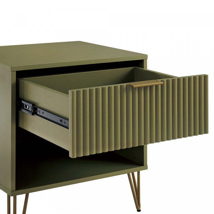 Dumbo Modern 20\" Fluted Nightstand in Olive Green (1-Drawer)