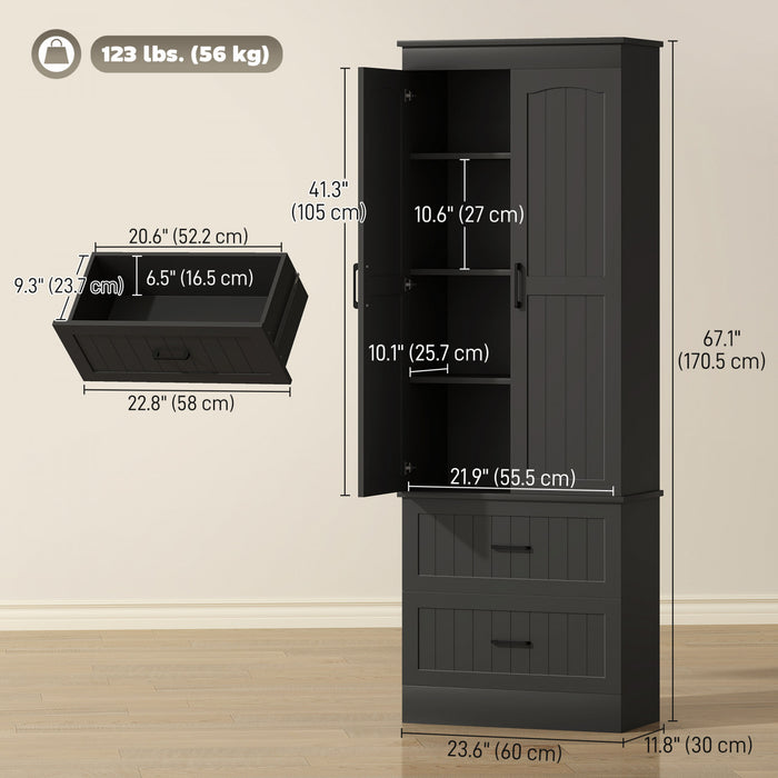 HOMCOM Tall Pantry Cabinet, 67\" Farmhouse Kitchen Storage Cabinet, Black