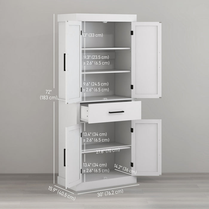 HOMCOM 72\" Tall Kitchen Pantry Storage Cabinet with Barn Doors and Drawer