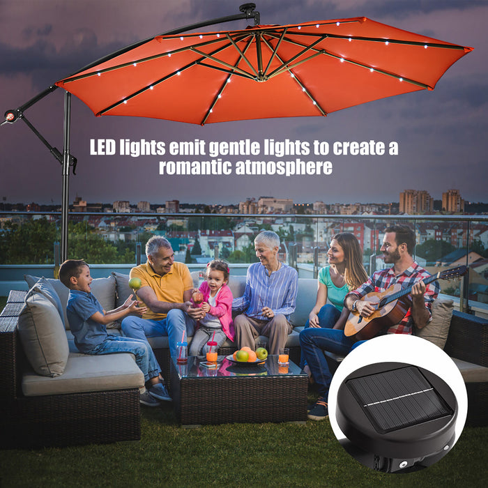 Costway 10' Hanging Solar LED Umbrella Patio Sun Shade Offset Market W/Base Orange