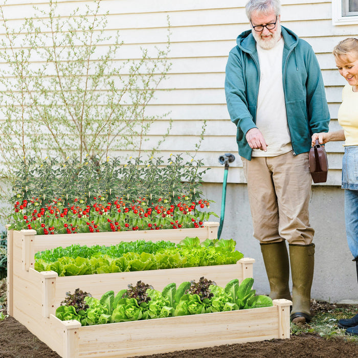 Costway 3-tier Wooden Raised Garden Bed With Open-ended Base Growing Planter For Backyard