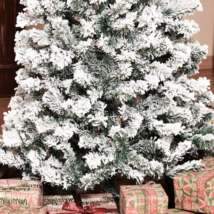 Homcom 7.5ft Prelit Artificial Snow Flocked Pencil Christmas Tree