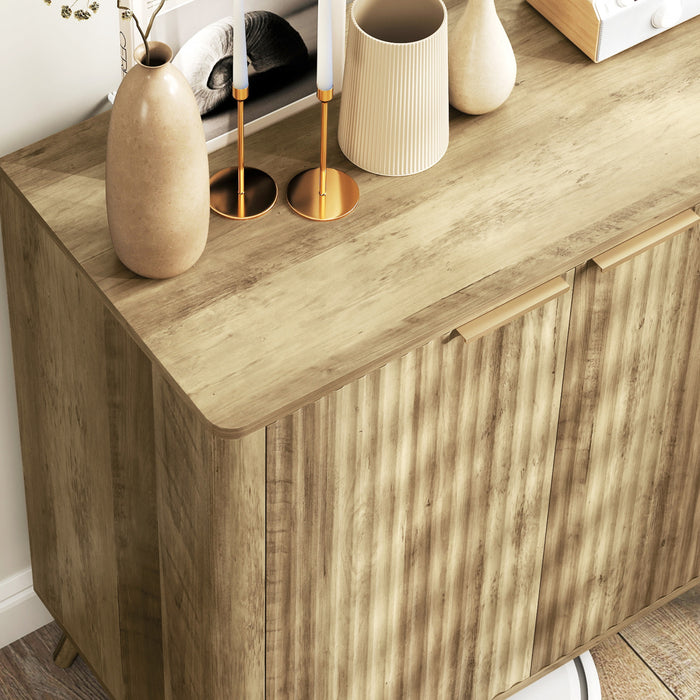 HOMCOM 55\" Modern Sideboard Buffet Cabinet with Storage 4 Fluted Doors Oak