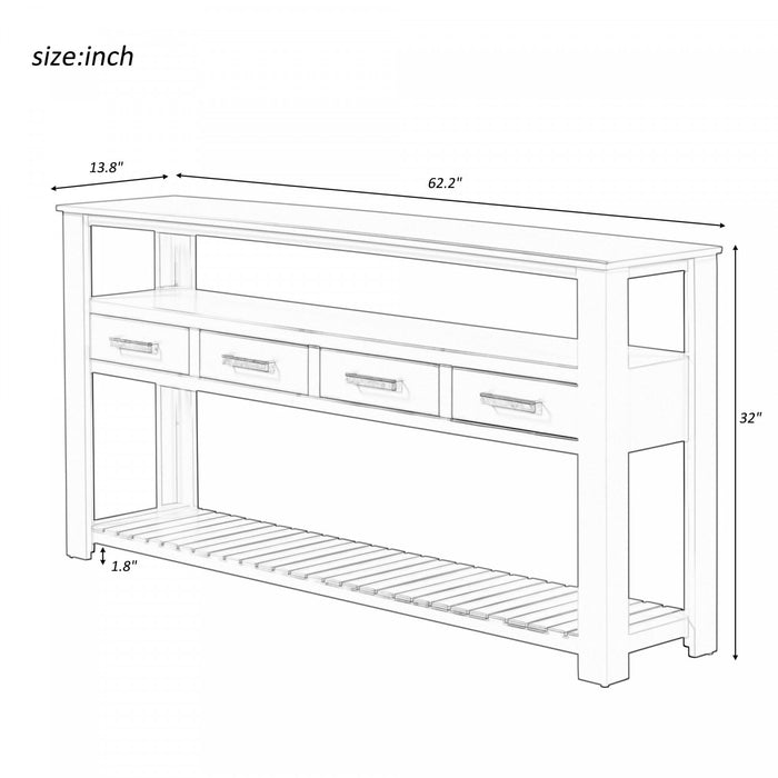 Ava 62.2'' Large Entryway Table with Drawers and Open Shelves,Black Sofa Table