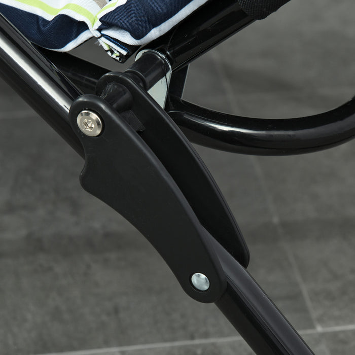 Outsunny Folding Lounge Chair W/ Cushion, Adjustable Back, Blue And White