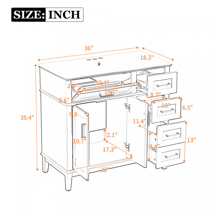 Ethan Solid Wood Bathroom Vanity with Ceramic Sink and Smart Storage, White