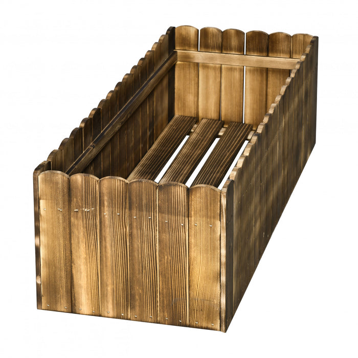 Outsunny 40\" X 16\" X 12\" Raised Garden Bed, Raised Planter Box, Wooden Planter Raised Bed With Drainage Holes, Carbonized Natural
