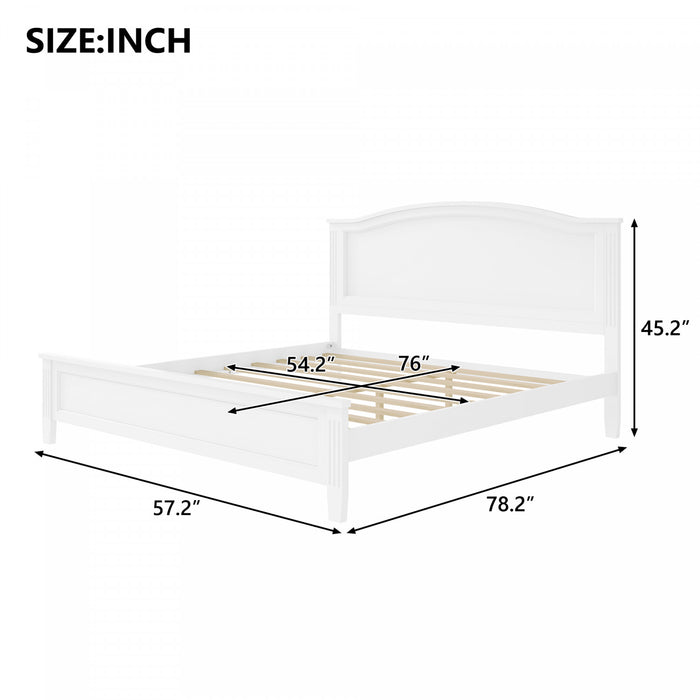 Benson Full Size Solid Wood Platform Bed with Stylish Headboard, White