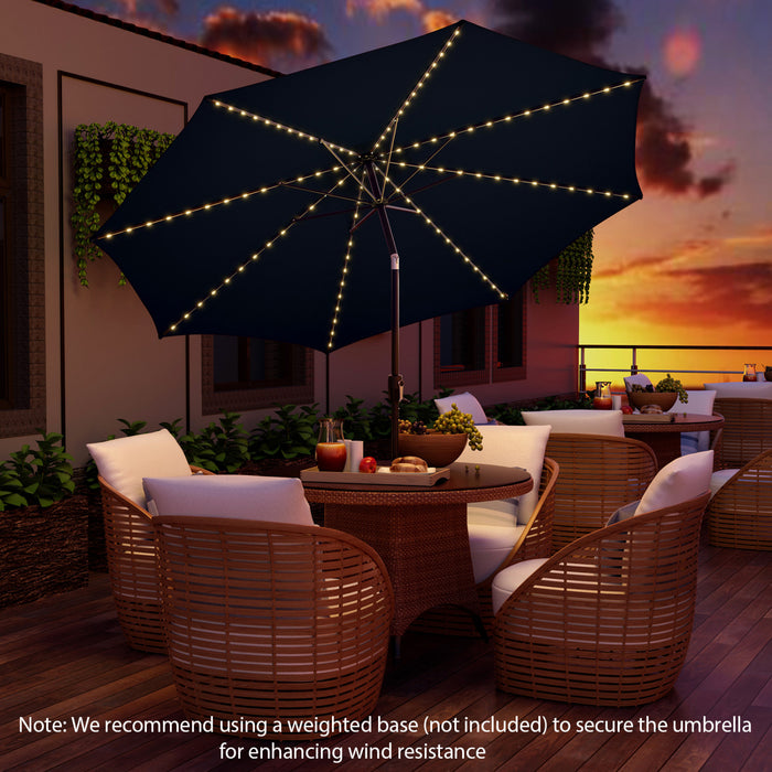 Costway 10 FT 112 LED Solar-Lighted Patio Table Market Umbrella Crank Tilt Outdoor Navy