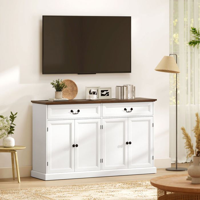 HOMCOM Buffet Cabinet with Charging Station, 55\" Farmhouse Sideboard, White