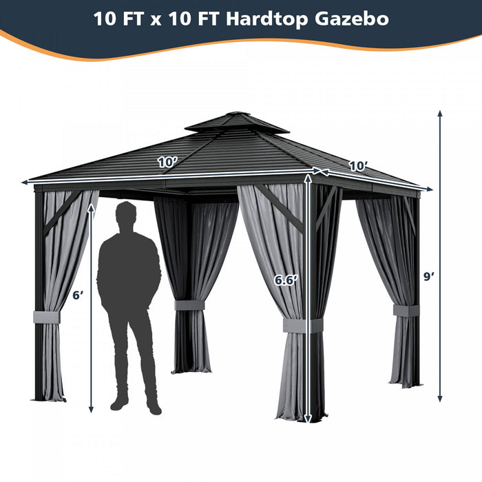 Costway 10' X 10' Patio Double-top Hardtop Gazebo Galvanized Steel Roof Aluminum Frame