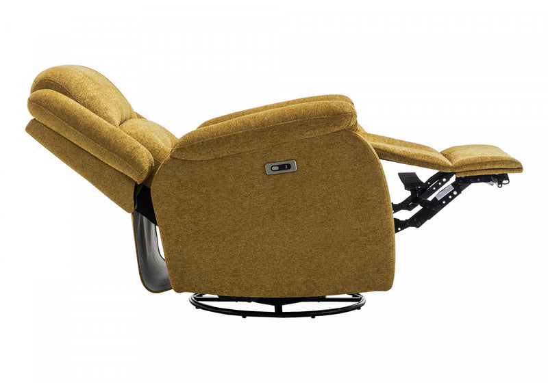 Large Upholstered Power Reclining Chair, Usb Ports Included, Gold Fabric, Transitional Recliner