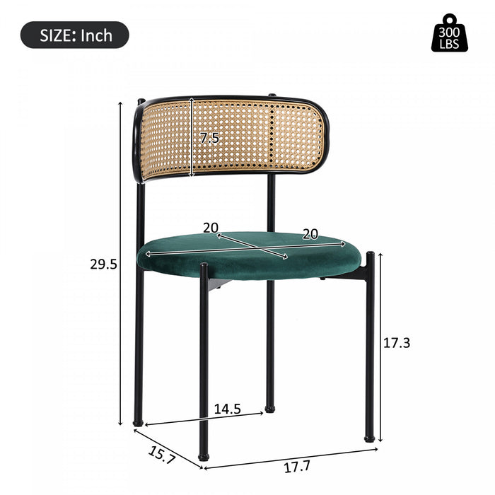 Mason Rattan Dining Chairs with Metal Legs and Velvet Cushion Set of 4,Green