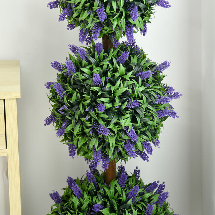 HOMCOM 3.5ft Set of 2 Potted Artificial Plant Ball Tree w/ Lavender Flowers