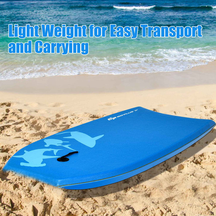 Goplus 33'' Lightweight Super Bodyboard Surfing W/leash Eps Core Boarding Blue Shark