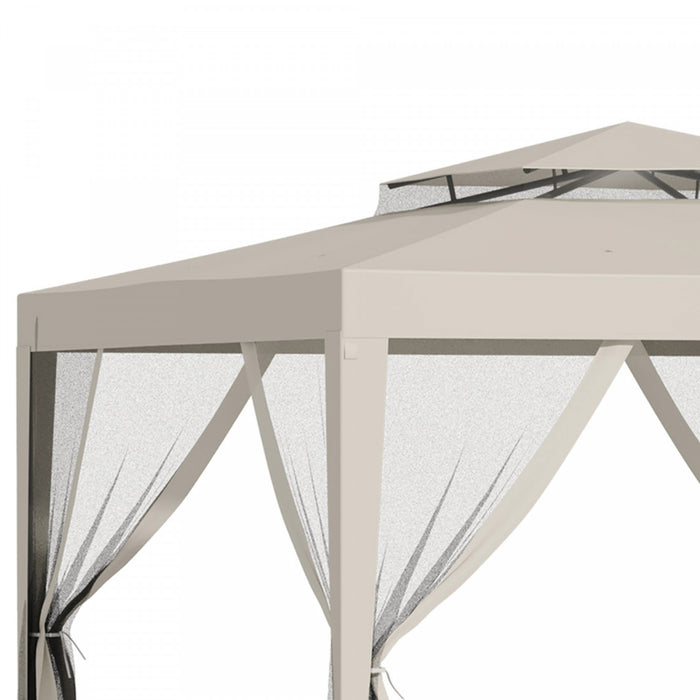 Outsunny 10' X 10' Canopy Tent, Party Tent With Mesh Netting And Double Tier Roof For Backyard, Garden, Patio, Outdoor, Beige