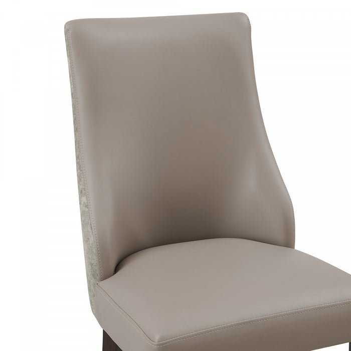 Connie Modern Vegan Leather and Velvet Wood Dining Chair in Taupe - Set of 4