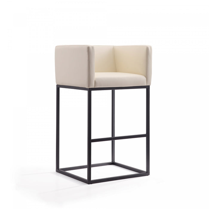 Embassy Mid-Century Modern Metal Upholstered Barstool in Cream - Set of 2