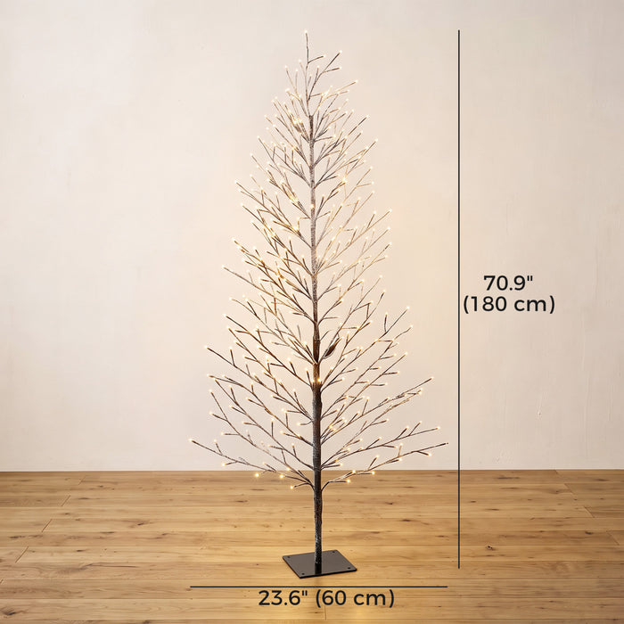 HOMCOM 6FT Lighted Snow-Flocked Twig Tree with Fairy Lights 328 LED