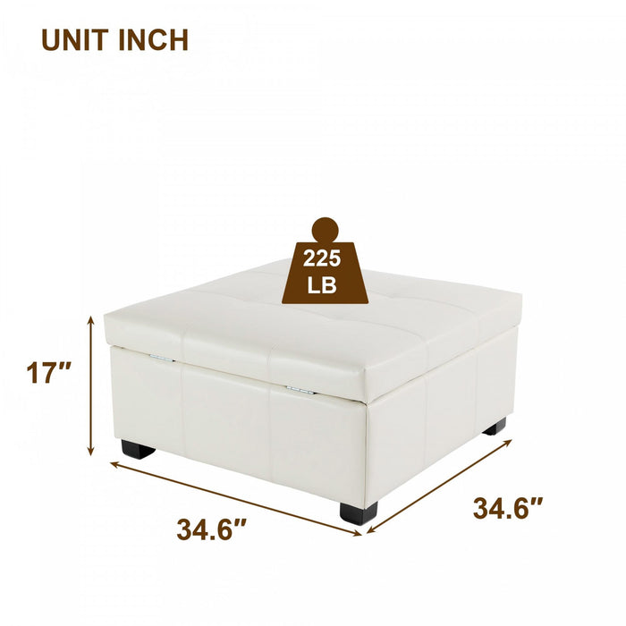 Liam 34.25\" Large Square Faux Leather Ottoman Coffee Table with Storage,Beige