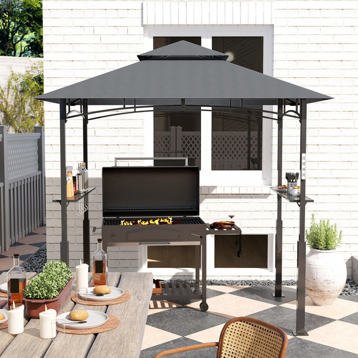 Outsunny 8' X 5' Grill Gazebo, Bbq Shelter With Led Light, Dark Grey