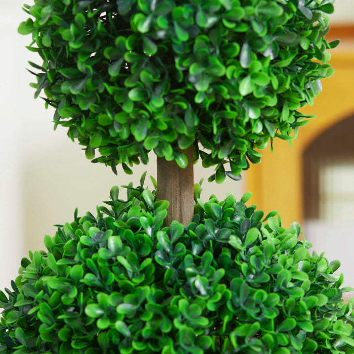 HOMCOM Artificial Boxwood Topiary Tree Set of 2, Faux Boxwood Topiary Trees