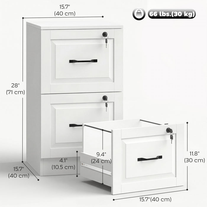 HOMCOM 2 Drawer File Cabinet with Lock, Vertical Filing Cabinet, White
