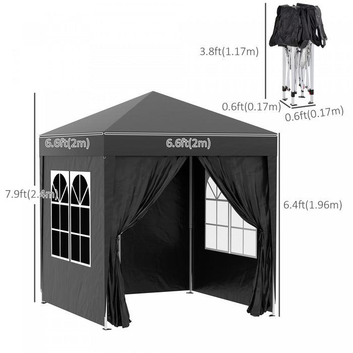 Outsunny 6.6'x6.6' Pop Up Gazebo Canopy Tent With Sidewalls, Instant Sun Shelter, With Carry Bag, For Outdoor, Garden, Patio, Black