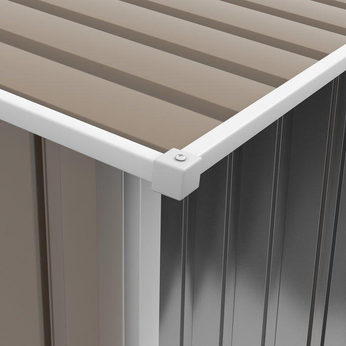 Outsunny 3.3' X 3.4' Lean-to Garden Storage Shed, Outdoor Galvanized Steel Tool House With Lockable Door For Patio, Backyard Lawn, Brown