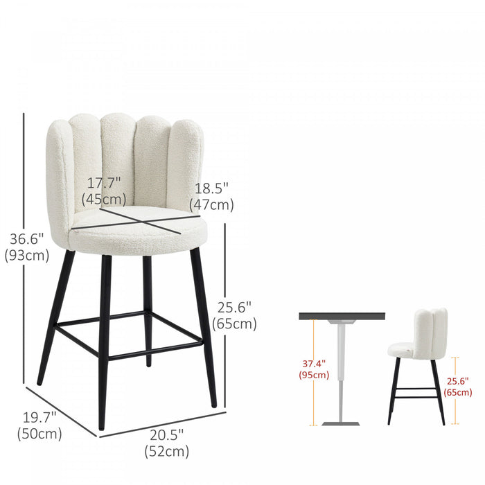 HOMCOM Bar Stools Set of 2, Counter Height Barstools with Back, Cream