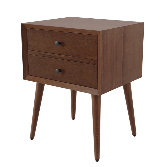 Emma Mid-Century Modern Nightstand with 2 Drawers,Brown