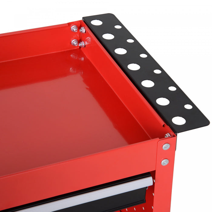 Homcom Rolling Tool Cart With Wheels Storage Trays For Garage Warehouse Red