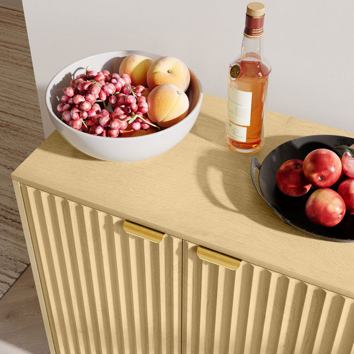 55\" Modern Sideboard Buffet Cabinet with Fluted Doors Wood Legs Nature Wood