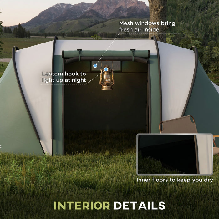 Outsunny Camping Tent with 2 Bedrooms and Living Area, 3000mm Waterproof