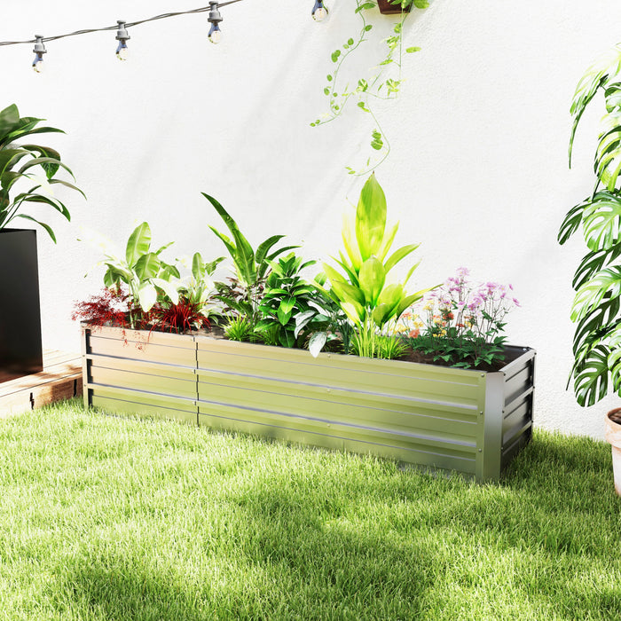 Outsunny 6' x 1.5' x 1.3' Galvanized Raised Garden Bed, Elevated Large Metal Planter Box w/ Install Gloves for Backyard, Patio to Grow Vegetables, Herbs, and Flowers, Silver