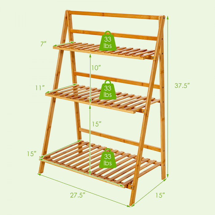 Costway 3 Tier Bamboo Flower Pot Shelf Stand Folding Display Rack Garden Yard