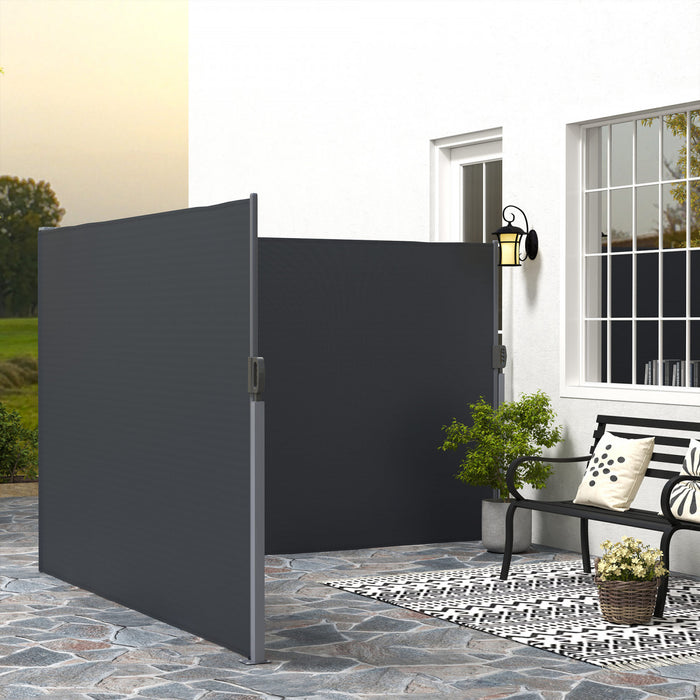 Outsunny Retractable Double Side Awning, Outdoor Privacy Screen, Grey