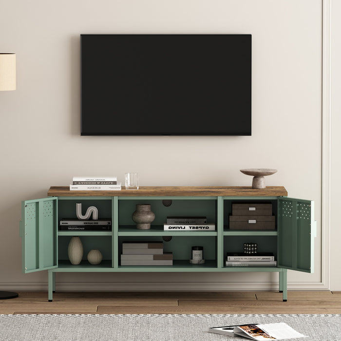 Landen Modern 47\" Metal Storage Cabinet in Sage Green Armoire