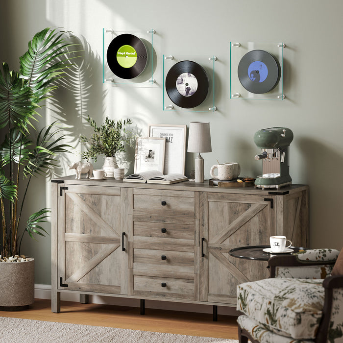 HOMCOM 59\" Farmhouse Sideboard Buffet Cabinet with 2 Barn Doors, Grey