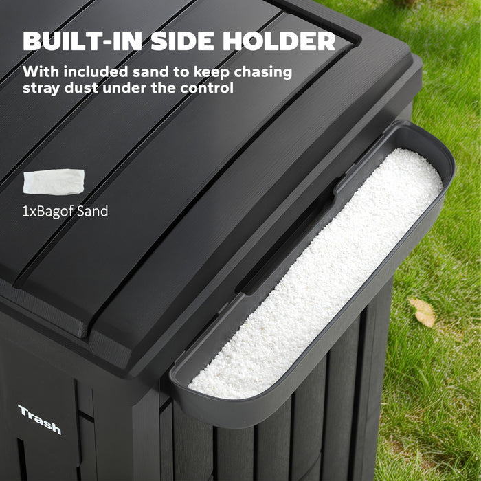 Outsunny 29 Gallon Outdoor Garbage Bin with Dual Lid and Side Holder, Waterproof Plastic Garbage Can with Drip Tray, Outdoor Waste Trash Can for Patio, Backyard, Garden, Black