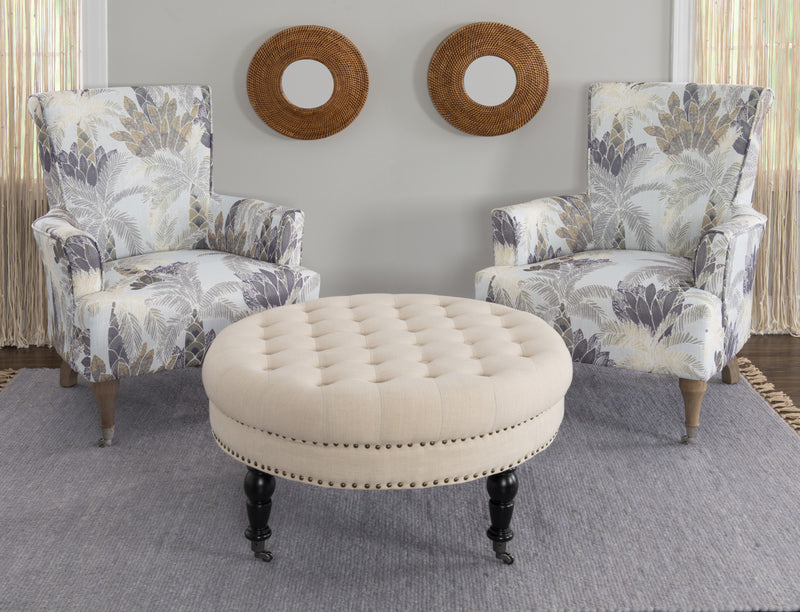 Isabelle Fabric Round Tufted Ottoman - Natural